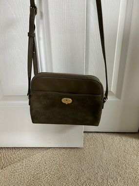 Talbots Olive Suede & Leather Crossbody with Gold-Tone Twist Lock